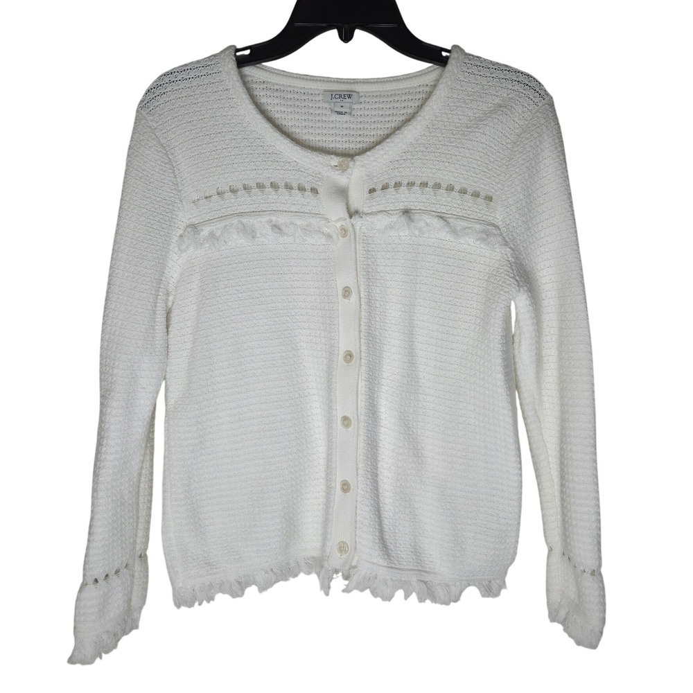 J. Crew Factory Ivory Open-Knit Button Cardigan